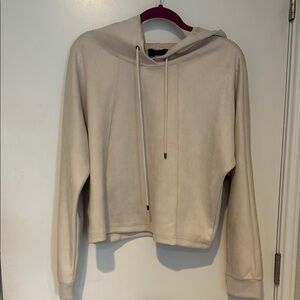 T Tahari Cream Crop Hoodie Relaxed Fit